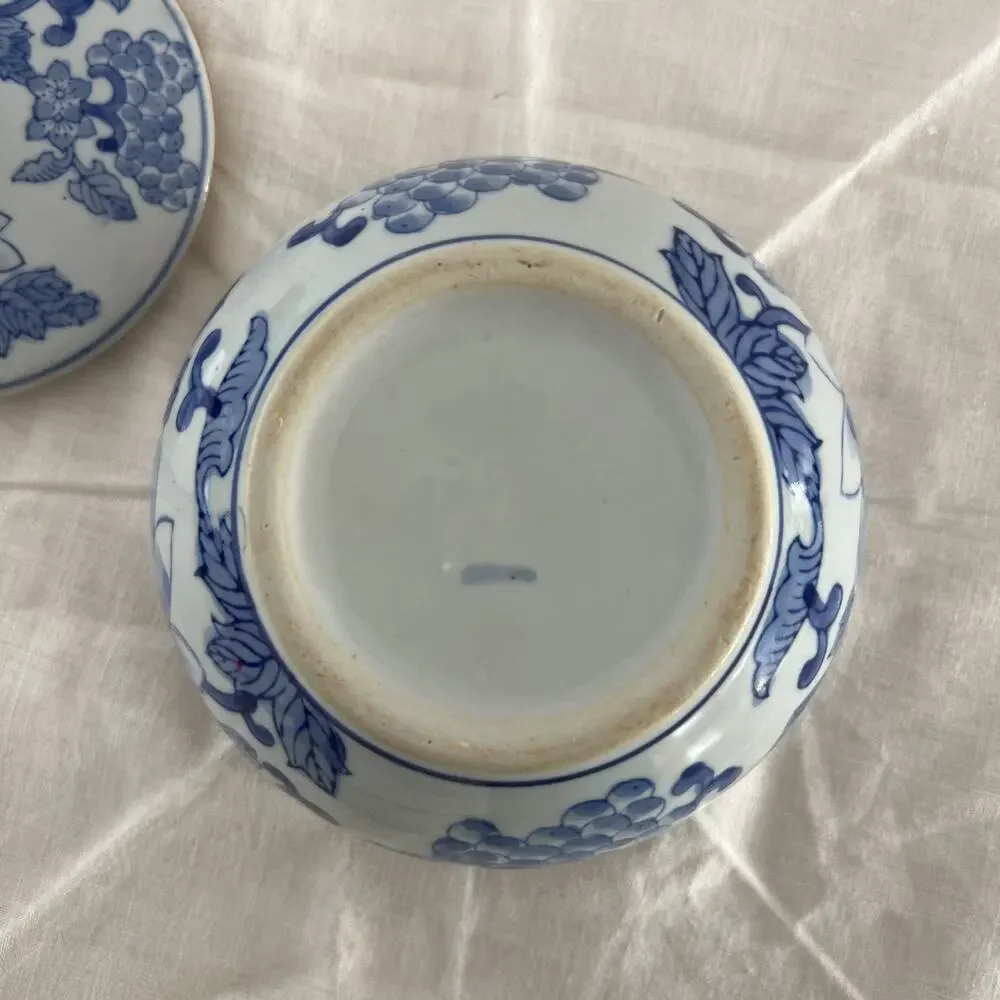 Blue and White Ceramic Floral Round Jar with Lid, Medium, 6 in, Decorative